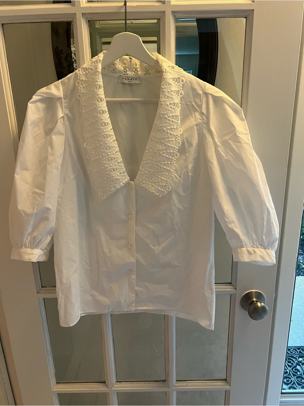 Sandro White Lace-Collar Button Down Shirt